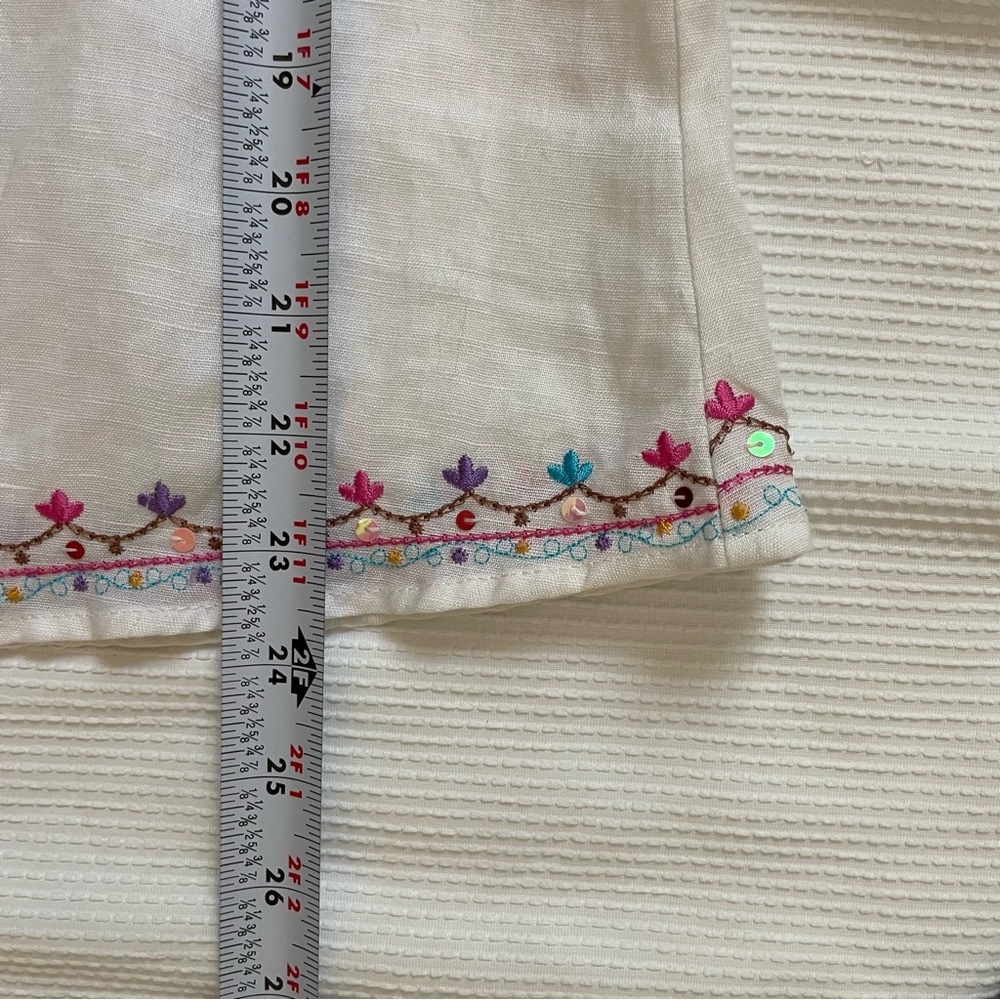 SilkLand White and Pink Embellished Blouse with 3/4 Sleeves - Picture 9 of 10